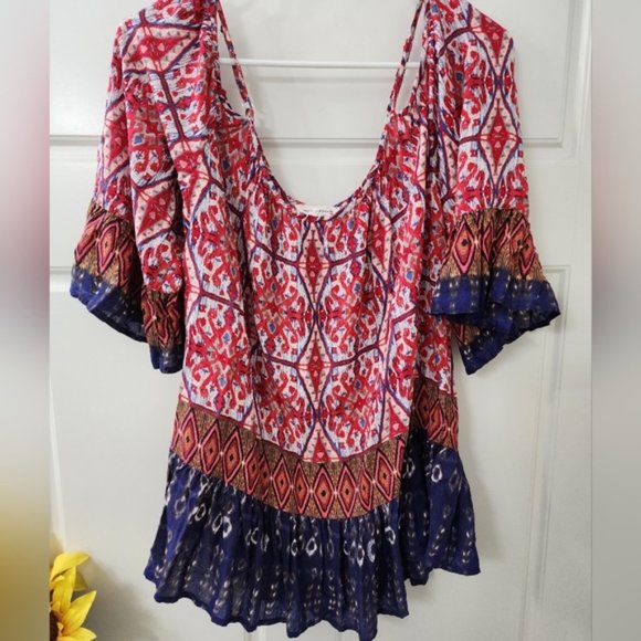 beachlunchlounge Tops - ! Beach Lunch Lounge Bohemian Inspired Contrasting Ruffled Trim Blouse Size M !